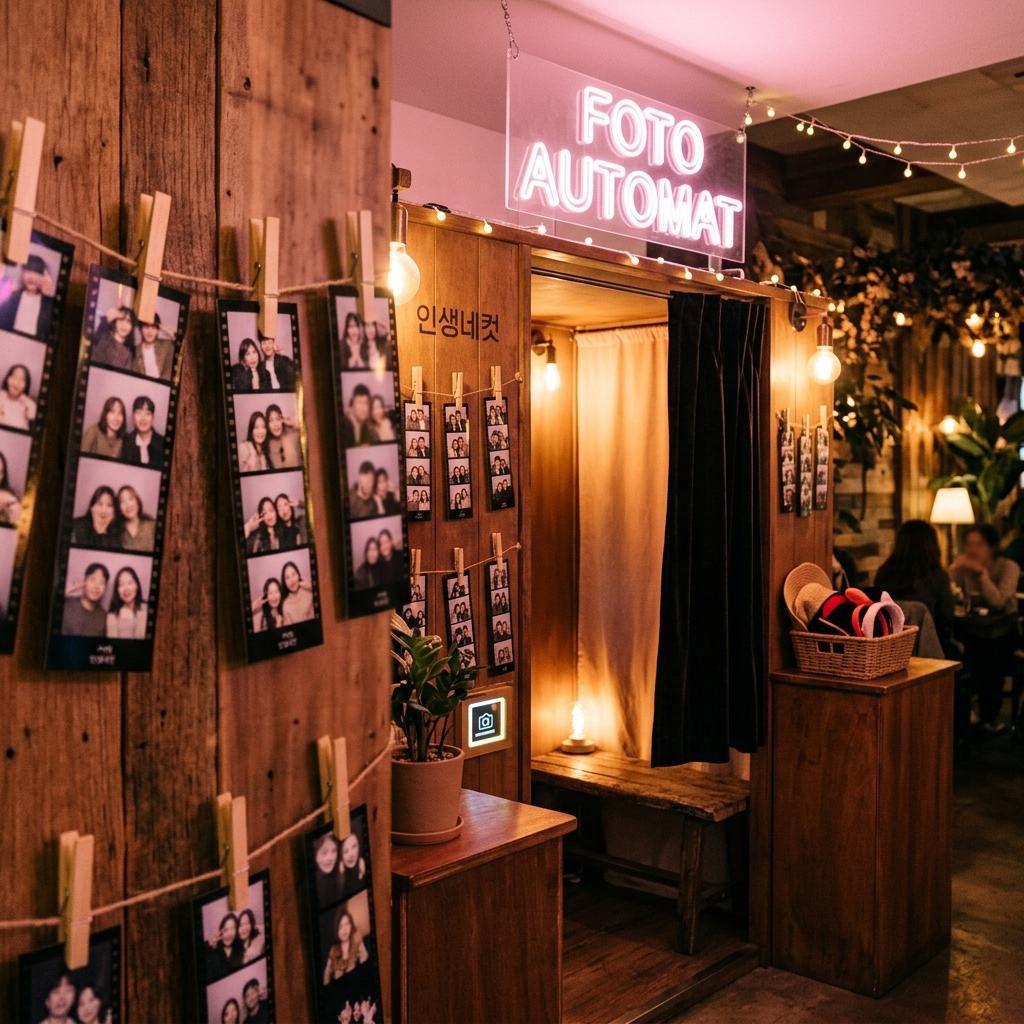 Korean-style photobooth with warm lighting